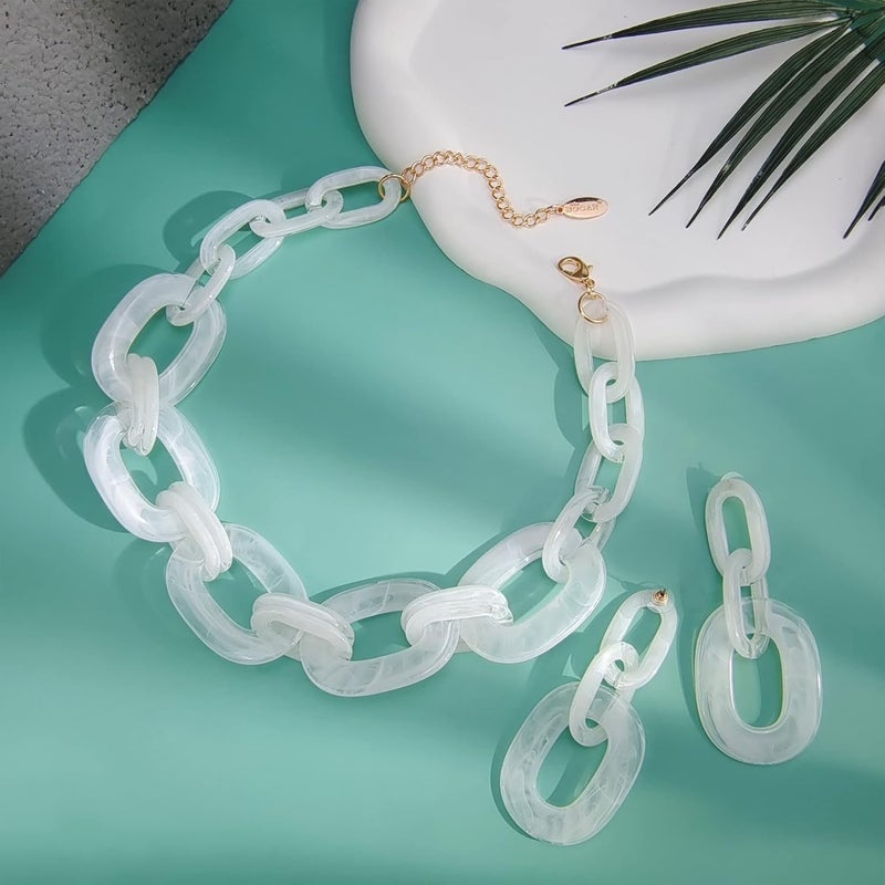 Bocar Acrylic Chunky Statement Necklace for Women Cube Link Chain Collar Necklace and Hoop Earrings Costome Jewelry Set - Image 2
